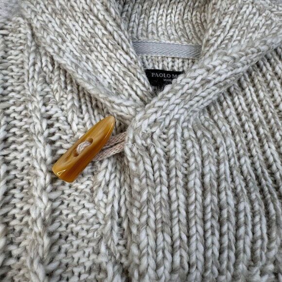 Paolo Mondo Wool Shawl Collar Cable Knit Sweater Made In Italy NEW - Picture 8 of 9